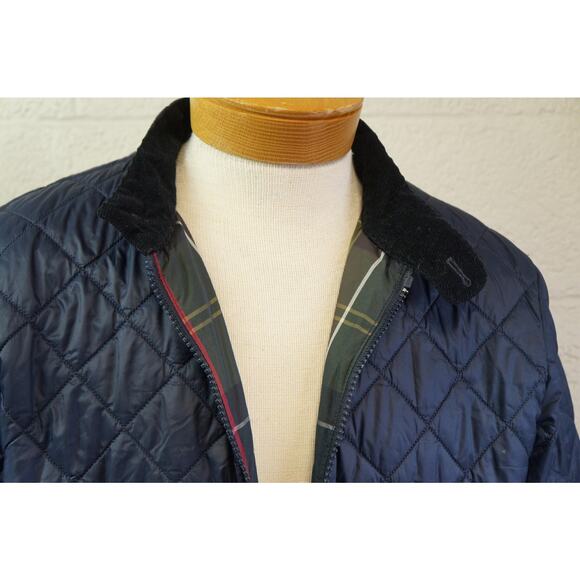 Barbour Harrington Quilted Jacket Mens L Navy Blue Full Zip Tartan Plaid - Picture 4 of 15